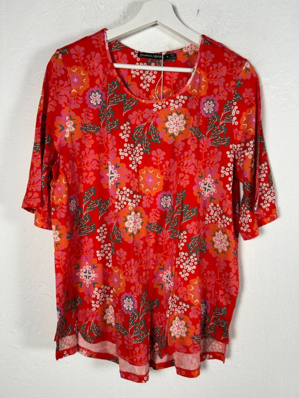 Gudrun Sjoden Womens Organic Cotton Floral Yasmina Top Tunic Medium Red New